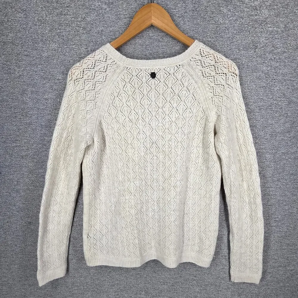 KUHL WOMEN'S CREAM KNIT SWEATER – SIZE SMALL – DIAMOND OPENWORK – WOOL BLEND